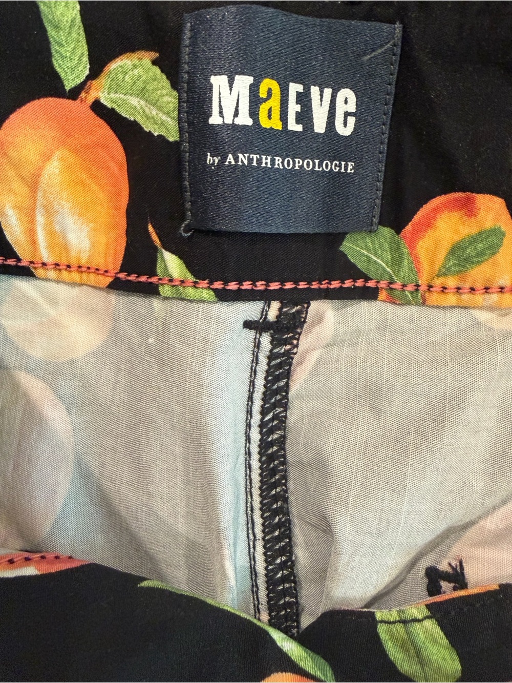 Anthropologie Maeve Black Pants with Peach Print Size 29 - Picture 6 of 7